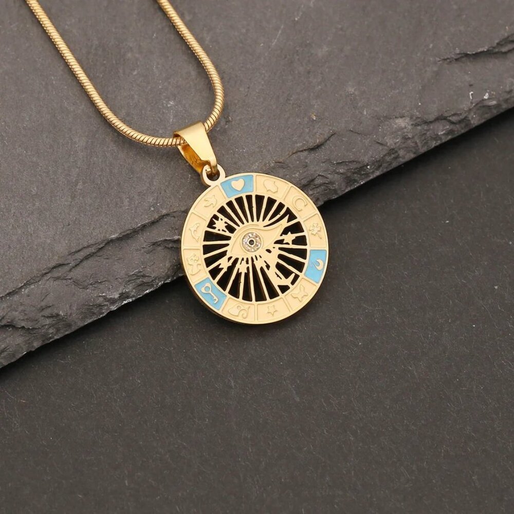 #084 Expressive Eye Stainless Steel Oil Dripping Pendants Necklace